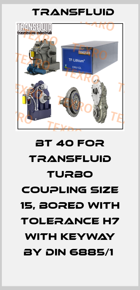 BT 40 FOR TRANSFLUID TURBO COUPLING SIZE 15, BORED WITH TOLERANCE H7 WITH KEYWAY BY DIN 6885/1  Transfluid