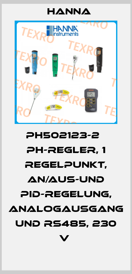 PH502123-2   PH-REGLER, 1 REGELPUNKT, AN/AUS-UND PID-REGELUNG, ANALOGAUSGANG UND RS485, 230 V  Hanna