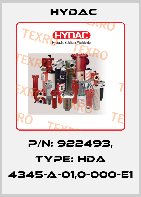 P/N: 922493, Type: HDA 4345-A-01,0-000-E1 Hydac
