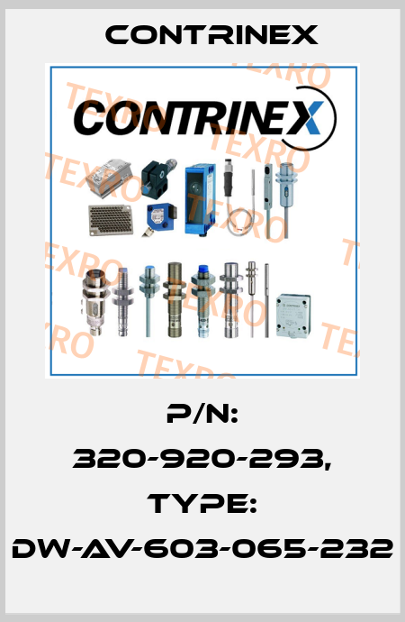 p/n: 320-920-293, Type: DW-AV-603-065-232 Contrinex