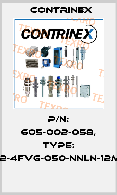 P/N: 605-002-058, Type: S12-4FVG-050-NNLN-12MG  Contrinex