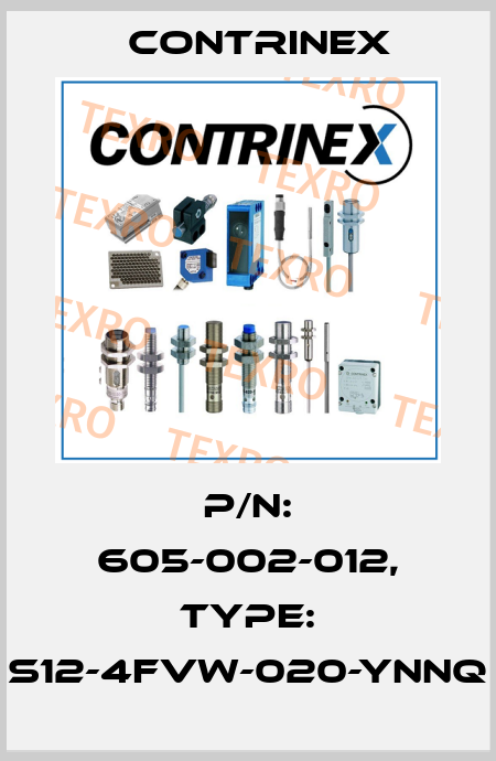 p/n: 605-002-012, Type: S12-4FVW-020-YNNQ Contrinex