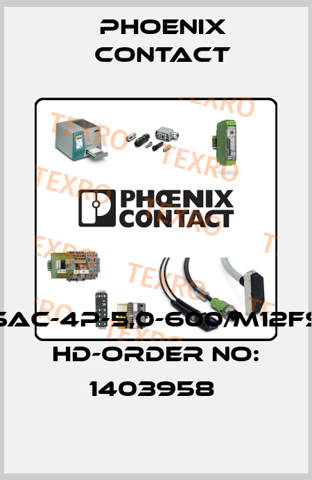 SAC-4P-5,0-600/M12FS HD-ORDER NO: 1403958  Phoenix Contact