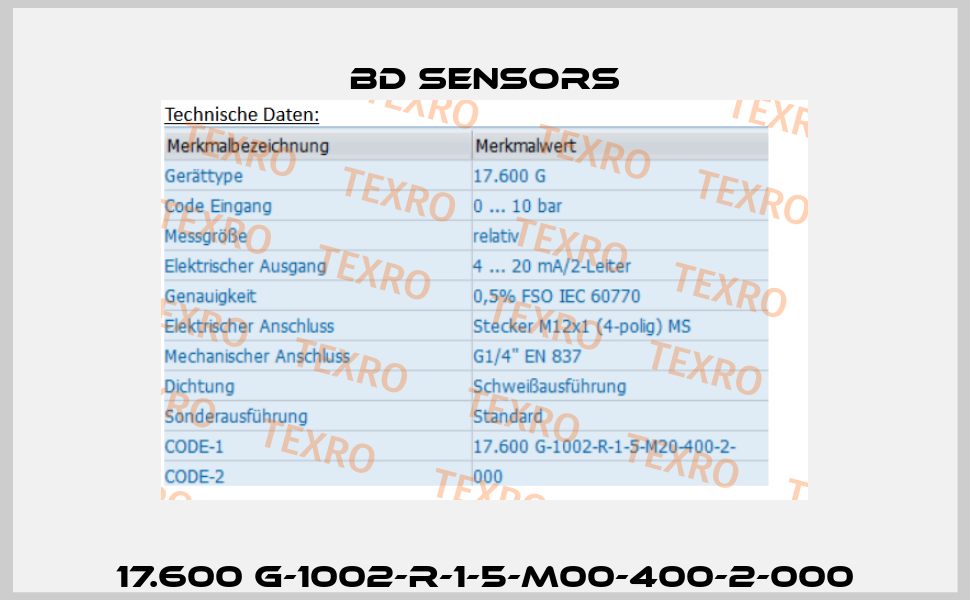 17.600 G-1002-R-1-5-M00-400-2-000 Bd Sensors