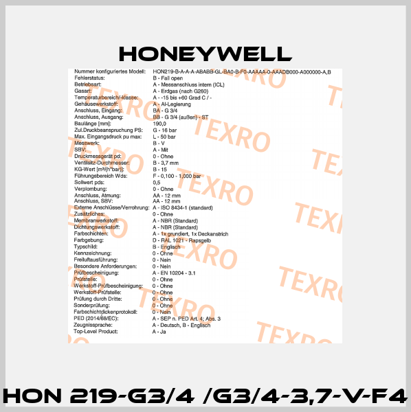 HON 219-G3/4 /G3/4-3,7-V-F4 Honeywell