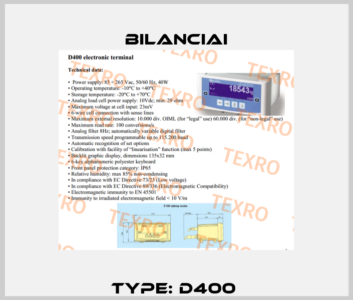 Type: D400  Bilanciai