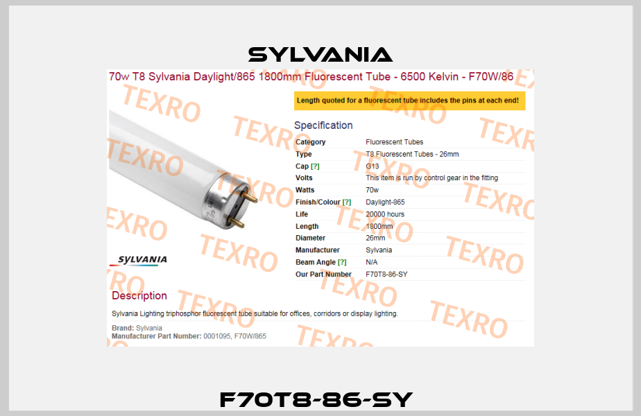 F70T8-86-SY  Sylvania