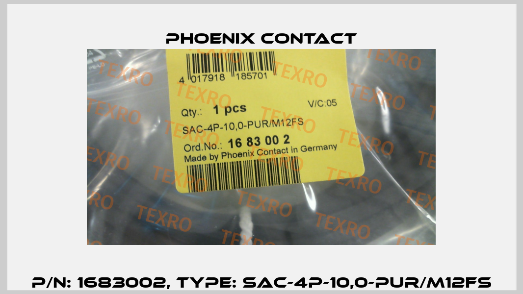 p/n: 1683002, Type: SAC-4P-10,0-PUR/M12FS Phoenix Contact