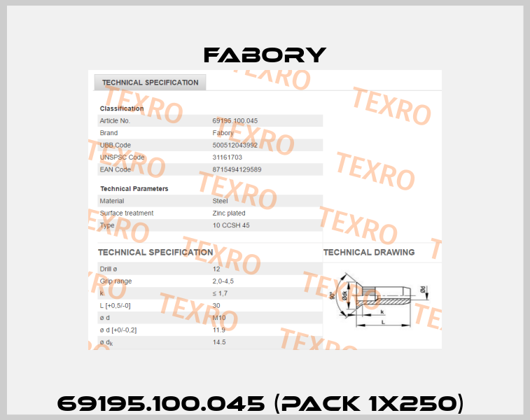 69195.100.045 (pack 1x250)  Fabory