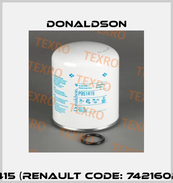 P951415 (Renault code: 7421602383) Donaldson