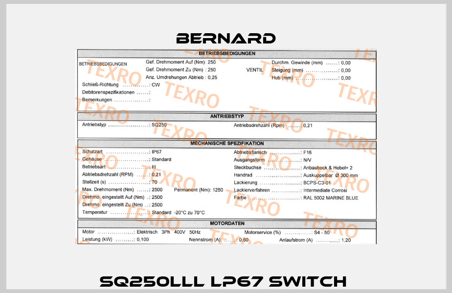 SQ250lll lP67 Switch  Bernard