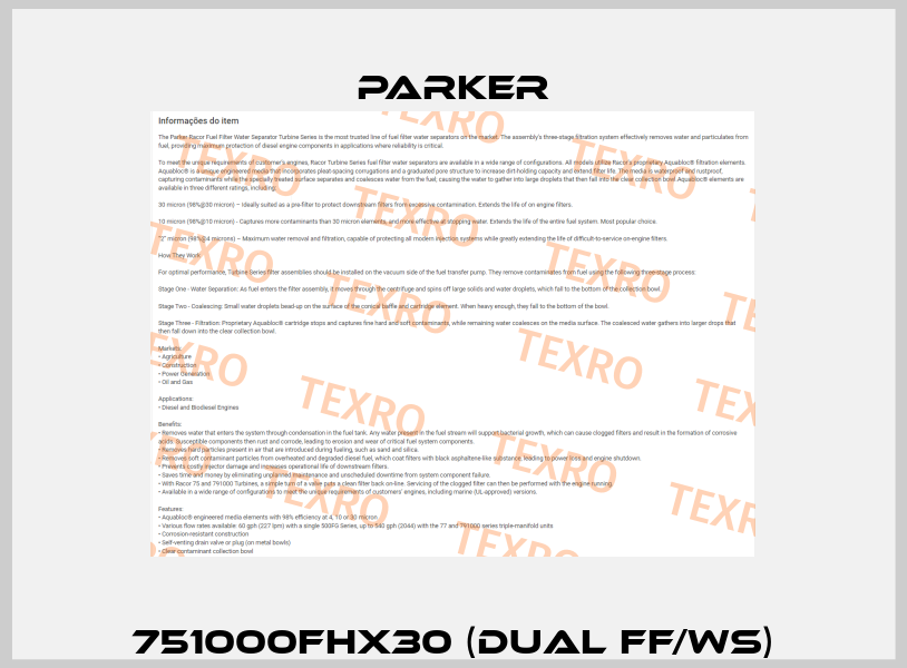 751000FHX30 (DUAL FF/WS) Parker